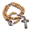 Handmade Wood Rosary Catholic Necklaces Cross Pendant Necklaces for Men Women
