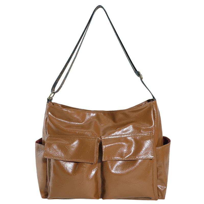 Women's shoulder bag with zipper pu  hot sale high quality  solid color  stitching line  casual bag