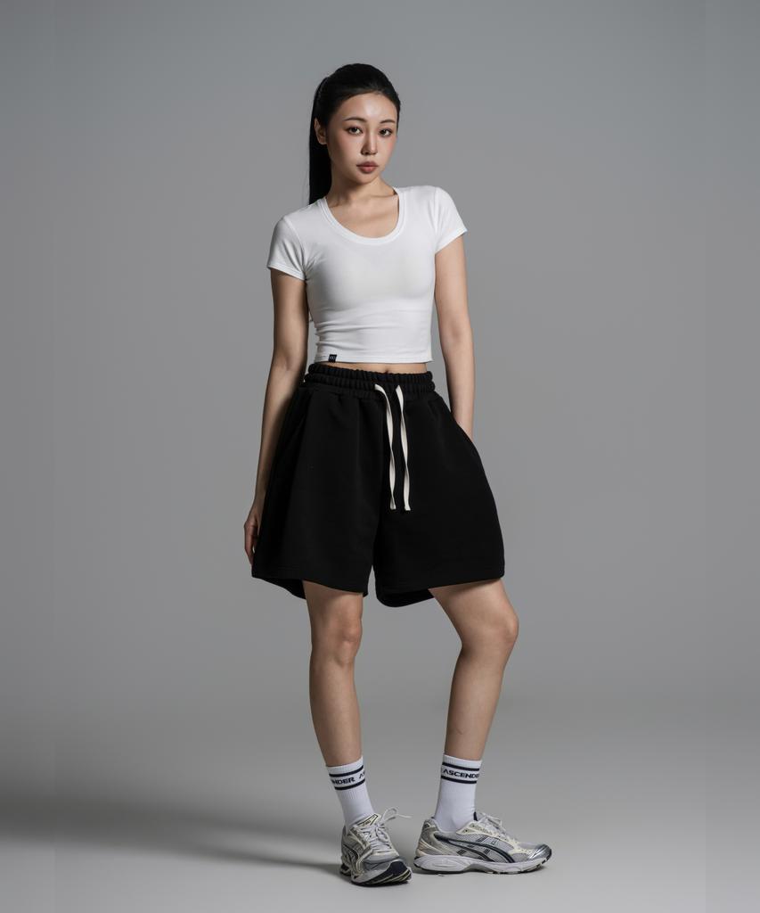 Eosendeo Plain Single-Pleat Wide Shorts [Black]