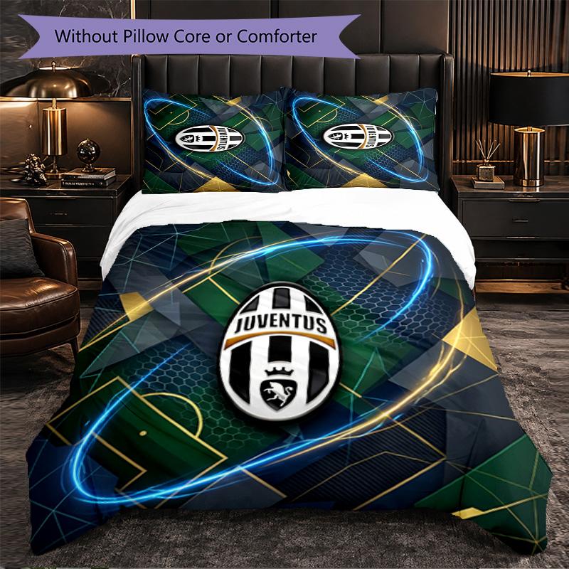 Juventus FC Pattern 3 Pieces Bedding Set Soft Microfiber Duvet Cover with Pillow Cases for Bedroom