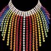 Vintage Rhinestone Crystal Necklace Shiny Ear Studs Luxury Rainbow Tassel Jewelry Set  Girls