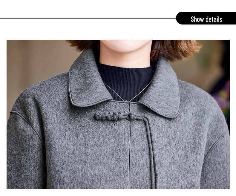 Women's Short Double-Faced Wool Coat - Lapel, Autumn/Winter Chinese Style Cardigan with Pockets