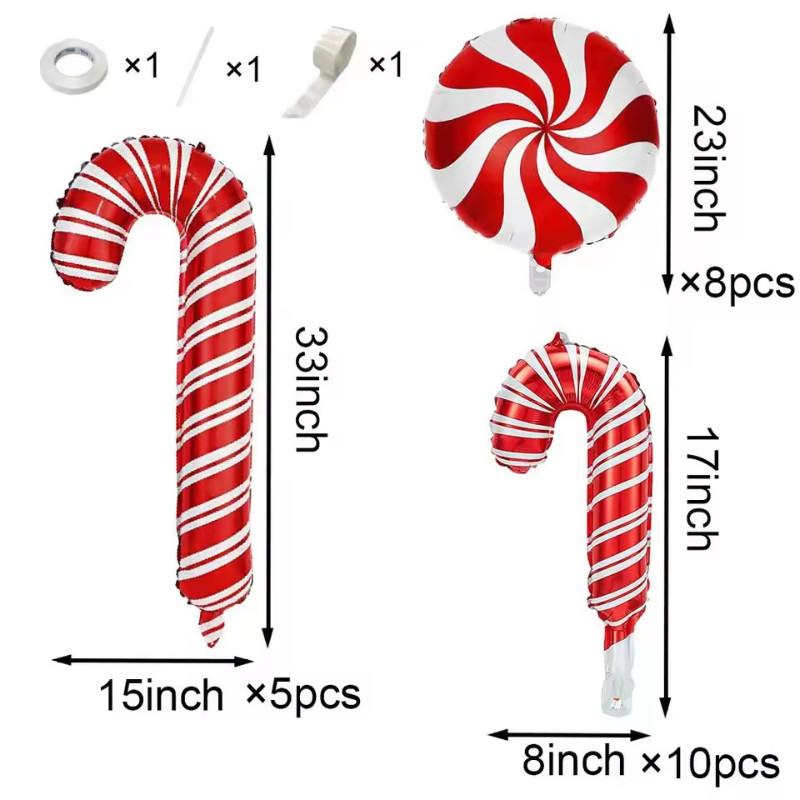 25pcs/set Christmas Candy Cane Foil Balloons Decorations Sweet Christmas Party Birthday  Xmas Theme Party Decorations