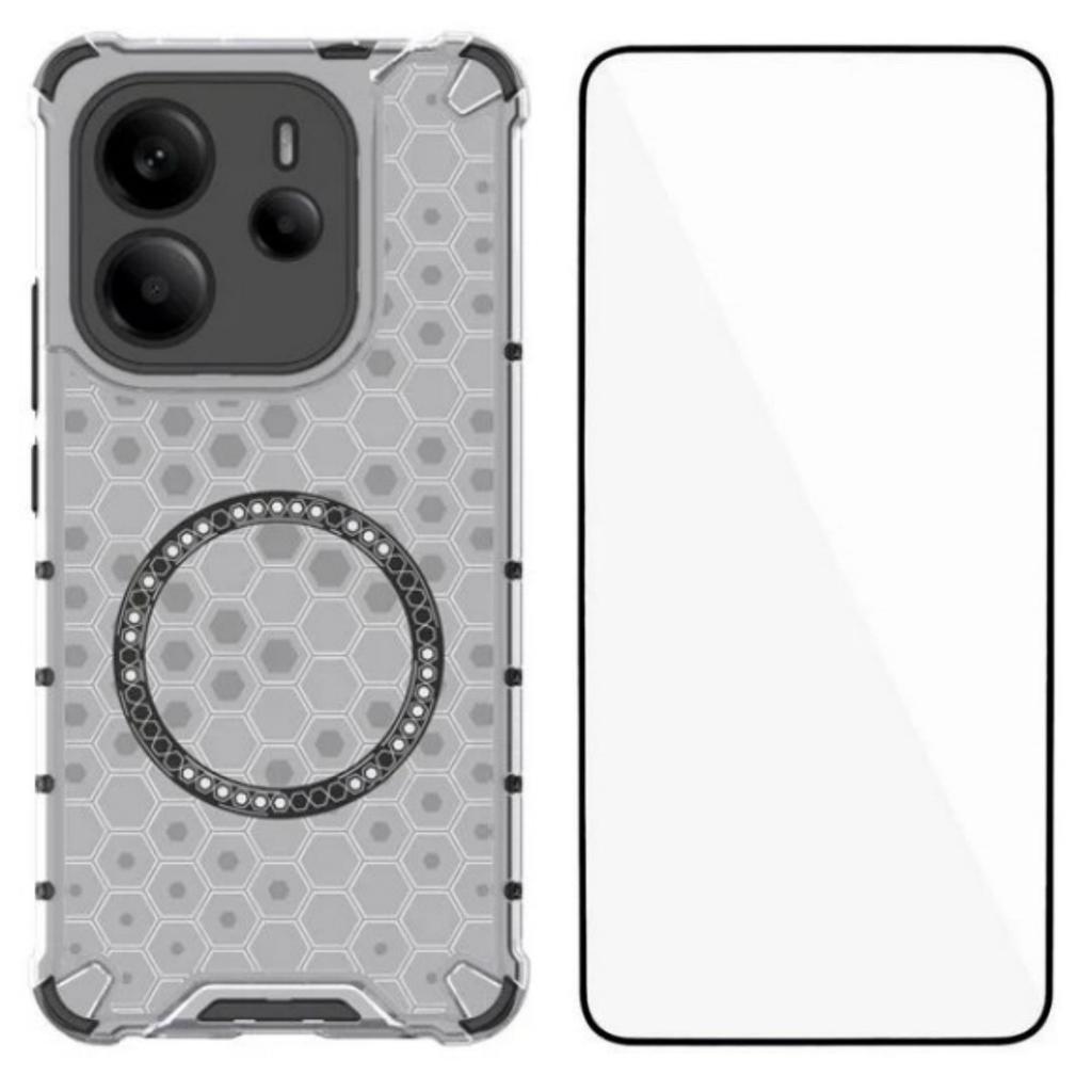 For Xiaomi Redmi Note 14 4G (163.25x76.55x8.16mm) Case Compatible with MagSafe WANLONFENG FC Series TPU+PC Phone Cover with Tempered Glass