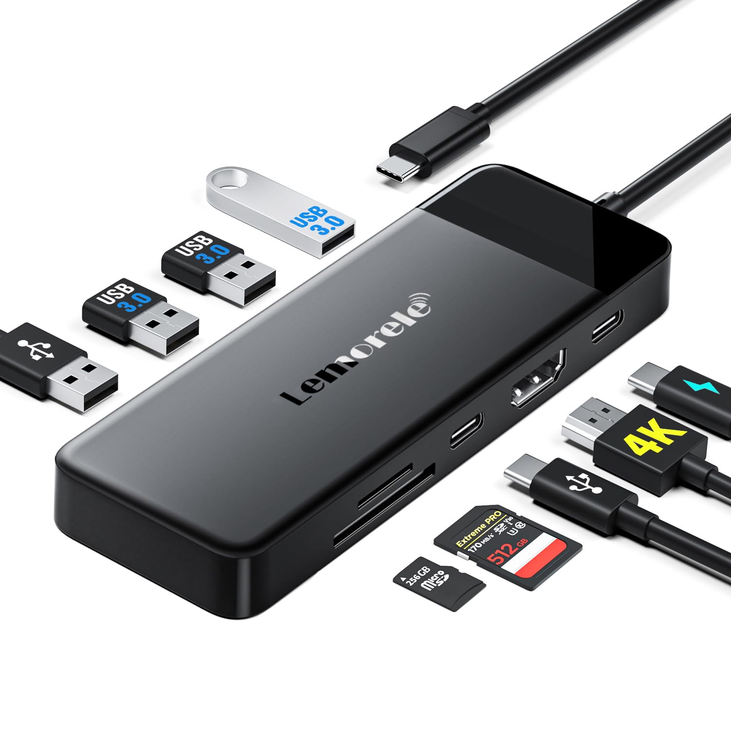 

USB C Hub Док-станция HDMI Type C Hub Тип C HDMI Expansion Hub PD100W Быстрая зарядка Кардридер Thunderbolt Тонкий дизайн Легкий компактный