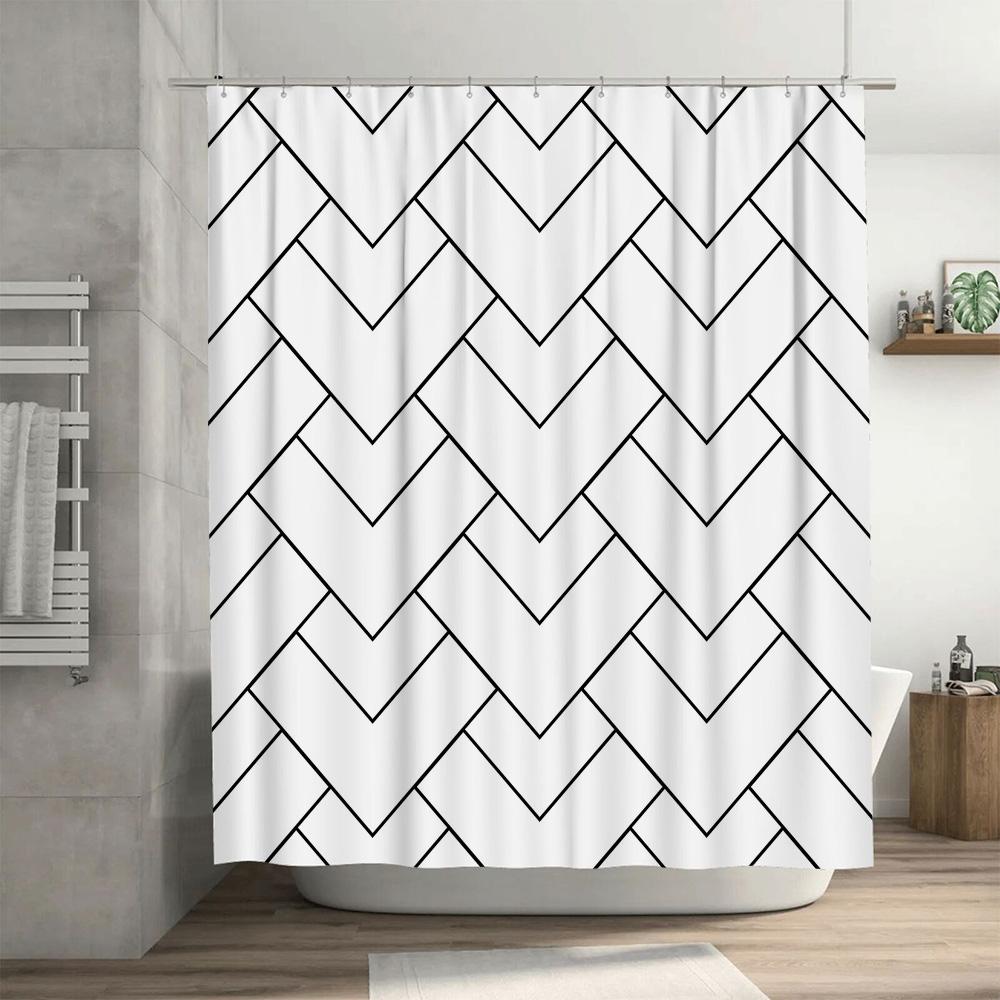 White Black Chevron Shower Curtain Home Decor, Bath, Kitchen Decorations Modern Design Pattern For Bathroom Window Available In