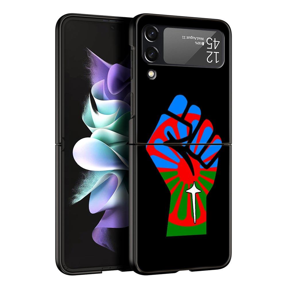 Gypsy Romani Roma Flag Z Flip 4 Phone Case For Samsung Z Flip 3 5G Black Hard Shell Galaxy ZFlip3 ZFlip5 Cover Folding Luxury