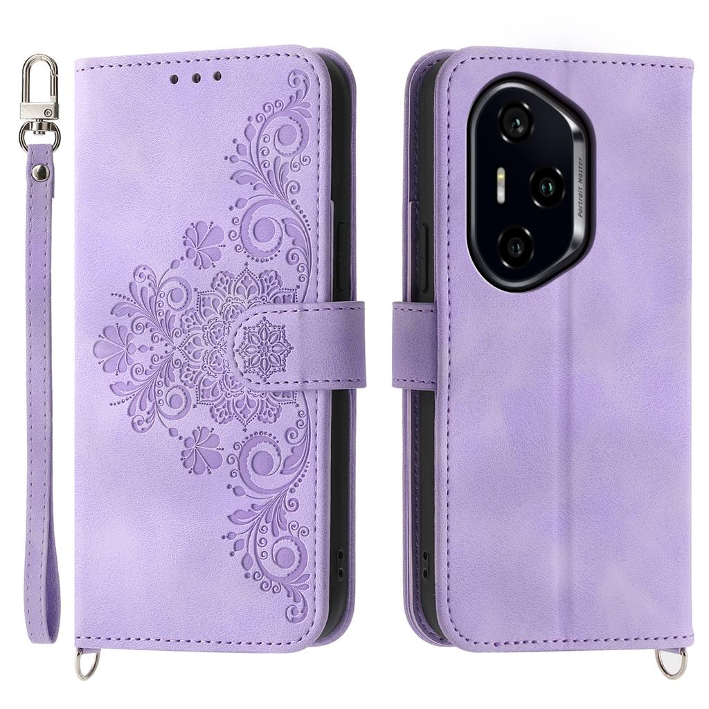 For Honor 300 Pro/300 Ultra Case Flower Pattern PU Leather Wallet Phone Cover with Strap