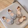 Faux Gemstones Shoes for Kids Girls Shining Crystal Girls Dress Shoes for Party and Wedding Bowtie Children Girl Sandals I04204