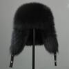 Pălărie de blană naturală din piele naturală 100% pentru femei, blană de vulpe argintie naturală, pălării pufoase Ushanka, iarnă, urechi groase, calde, șapcă bomber de modă