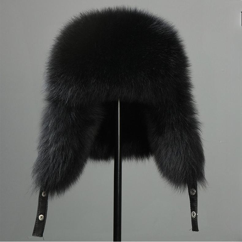 Pălărie de blană naturală din piele naturală 100% pentru femei, blană de vulpe argintie naturală, pălării pufoase Ushanka, iarnă, urechi groase, calde, șapcă bomber de modă