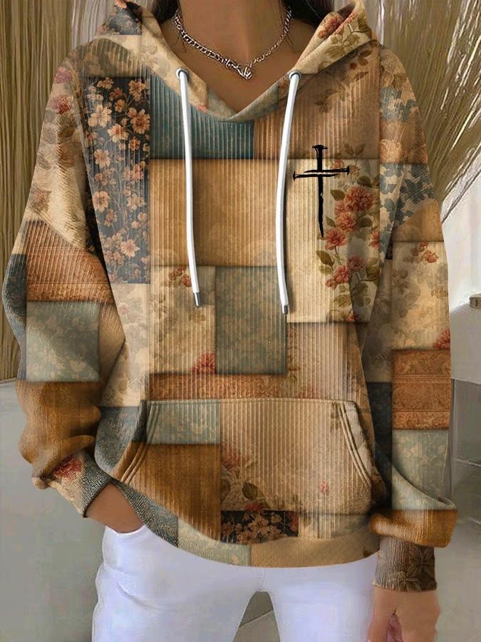Patchwork Hoodies Checkered Pattern 3D Print Women's Casual Sweatshirts Street Oversized Pullovers Hoodie Female Tops Clothing