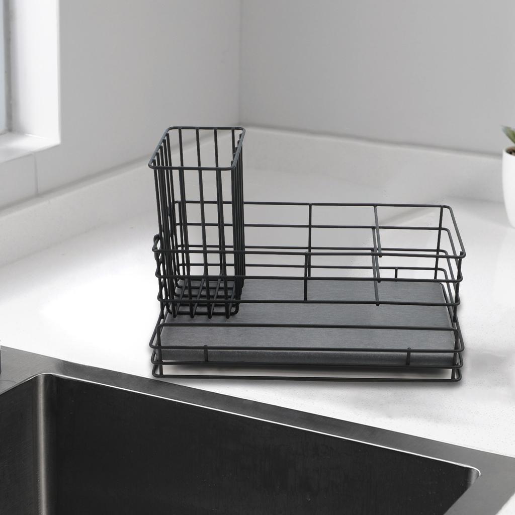 Dishwashing Area Sink Holder Water Absorbent Tray Carbon Steel Sponge Rack Sink Drainer 24x14x13.5cm Diatomite Stone Tray