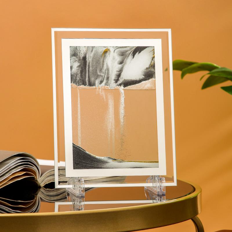 Ornament 3D Ruchomy Piasek Lustrzane Krawędzie Kwadratowy Obraz do Salonu - Szklana Dekoracja Rękodzieła Zestaw na Prezent