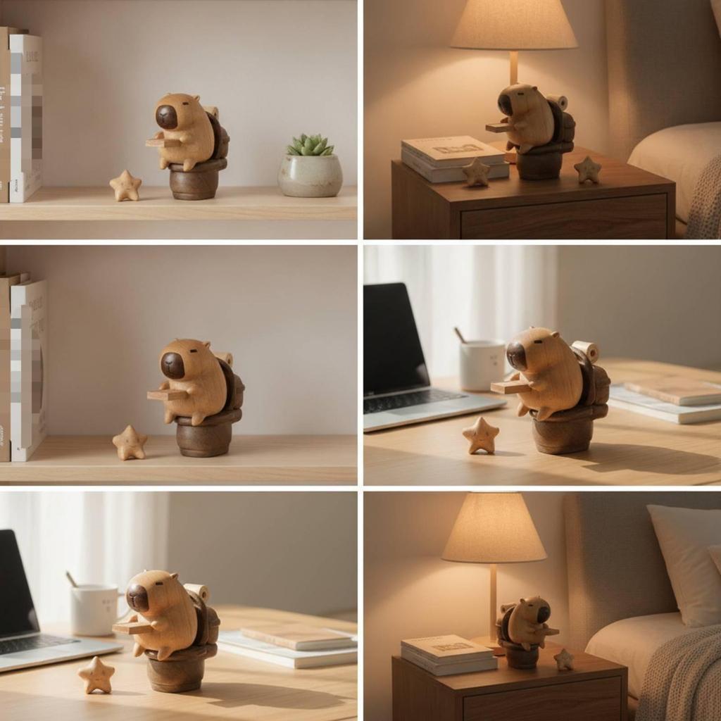 Wooden Capybara Figurine Beech Wood Handcrafted Tabletop Decor