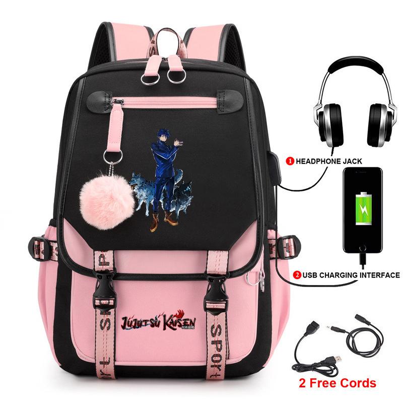 Anime Peripheral Spells Back to War Backpack Student School Bag Men's and Women's Fashion Backpack Travel Bag USB Computer Bag