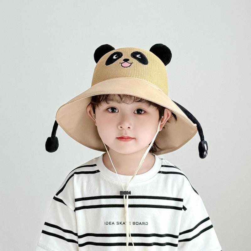 Children'S Sun Hat Summer Cute Handshake Panda Bucket Hat Outdoor Travel Breathable Sun Hat Whistle