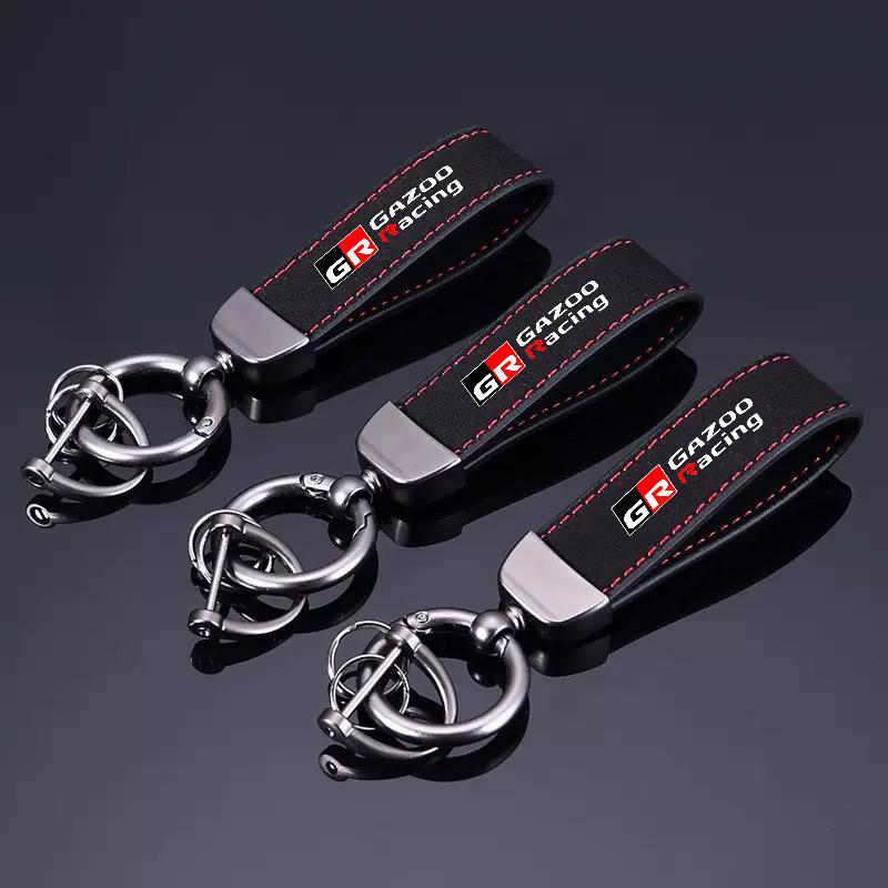 Leather Car Keychain Key Rings Pendant Gifts Holder For Toyota GR Sport Gazoo Racing Hilux Corolla Rav4 Yaris Prius Accessories
