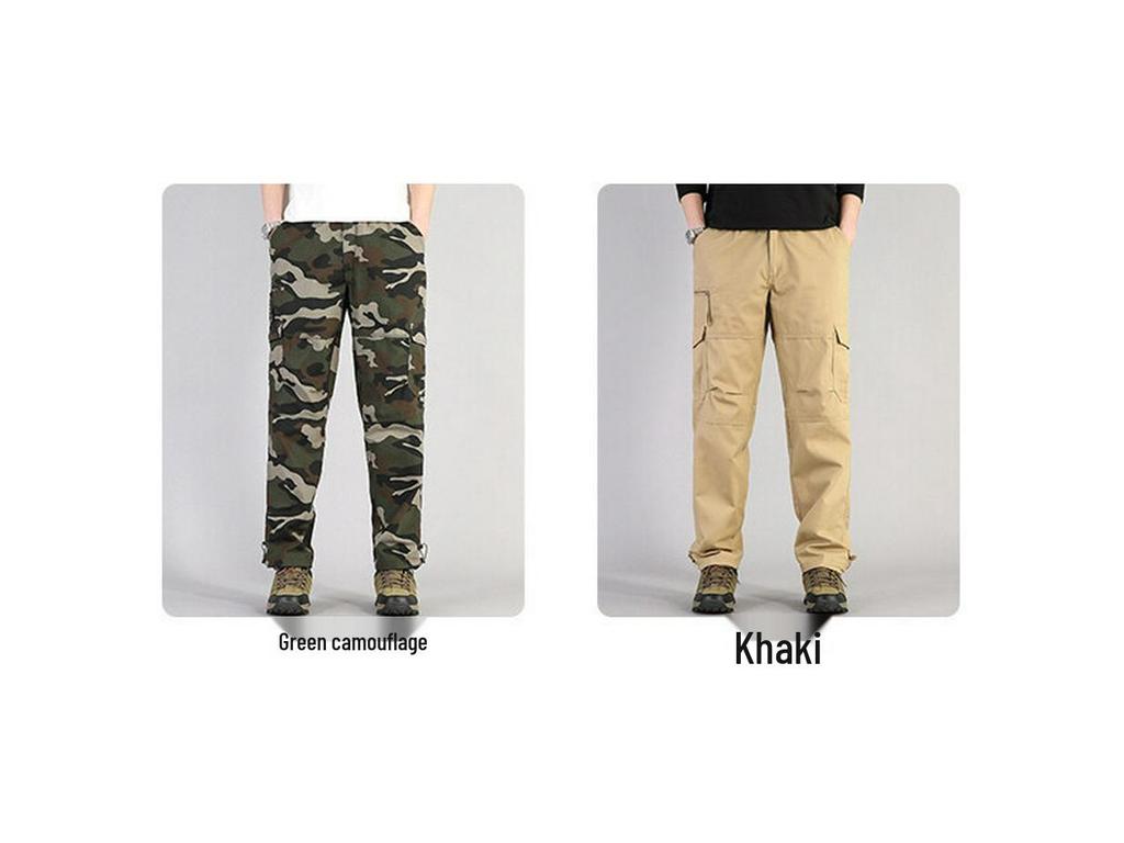 Męskie spodnie cargo na wiosnę i jesień, luźne, proste, wielokieszeniowe - Dostępne w rozmiarach plus