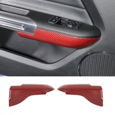 Interior Door Armrest Plate Cover Trims Bezels For Ford Mustang 2015+ Red Carbon