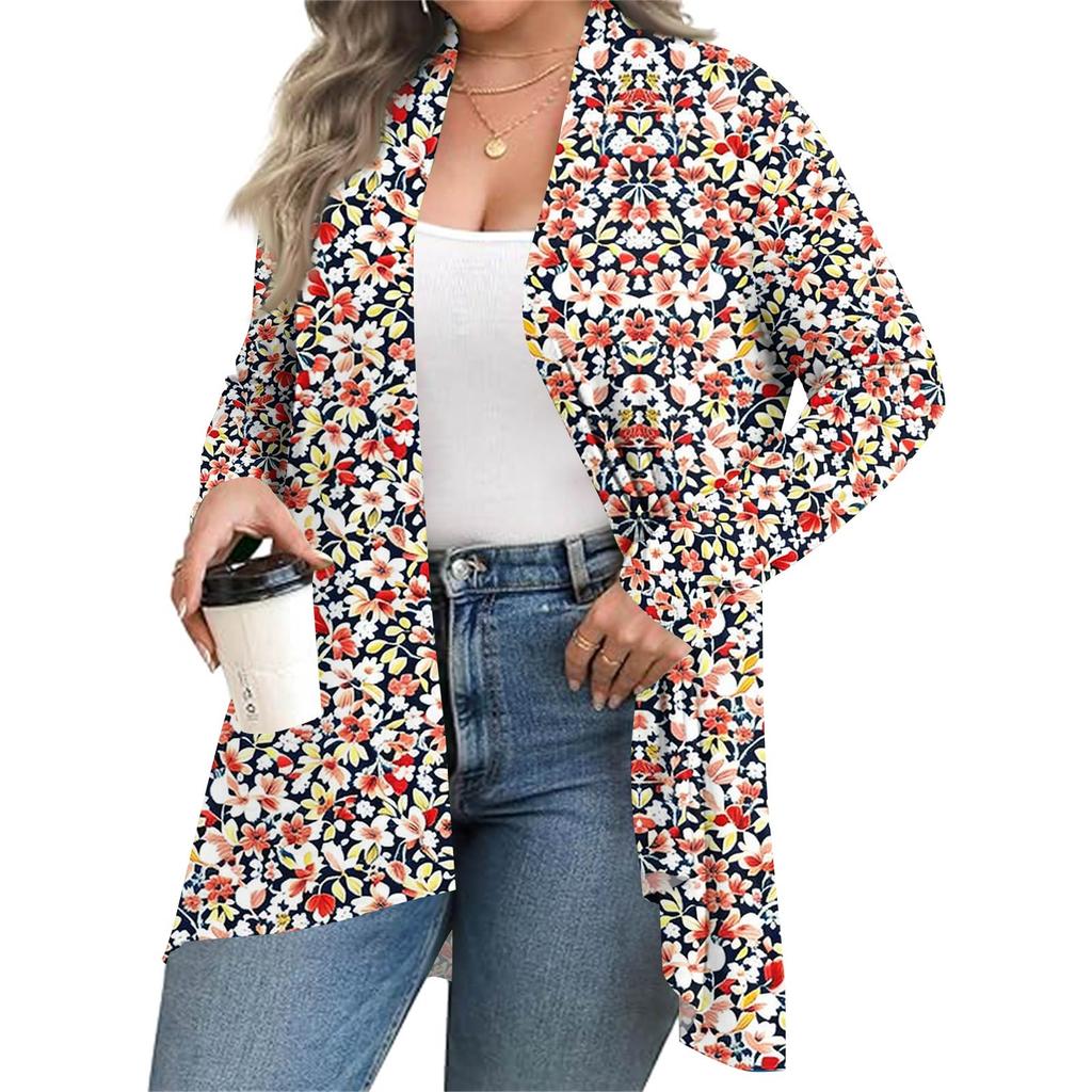 Women's Fall And Winter Fashion Casual Print Long Sleeve Mid-Length Cardigan Jacket