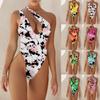 Damen Badeanzug Bikini Print Ärmellos Sexy Badeanzug