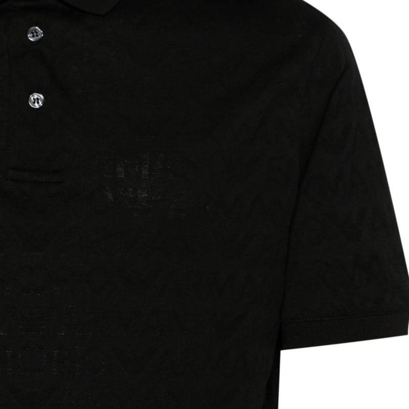Emporio Armani Solid Logo Jacquard Pullover Short Sleeve Polo Shirt Men Tops Black 3D1FM8-1JORZ-0999