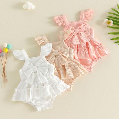 Citgeett Summer Infant Baby Girl Bodysuit Casual Cute Bow Fly Sleeves Jumpsuit Cute Casual Clothes