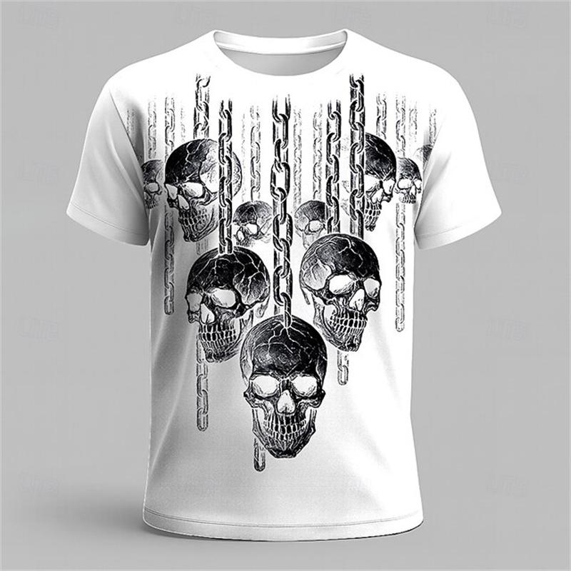 Retro Horror Skull Print Men's T-shirt Classic Summer Casual O-neck Short-sleeved Men's Fashionable Loose Oversized Top Women Clothing