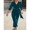 QICED Women's Fashion Summer Spring Solid Color Print V-Neck Long Sleeve Casual Dresses