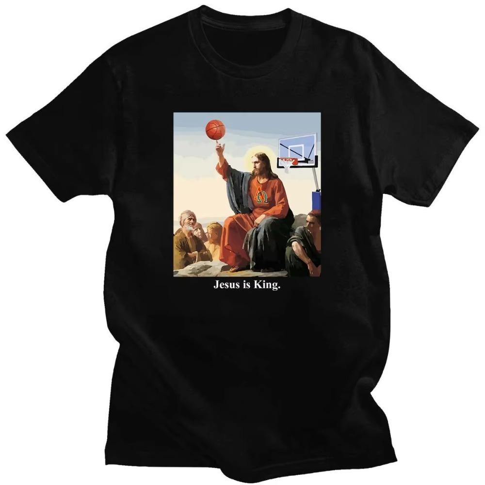 Funny Jesus Play Basketball T-shirt Faith Tee Women Men Religion Tops Religious Easter Roupas Ropa Hombre Masculinas