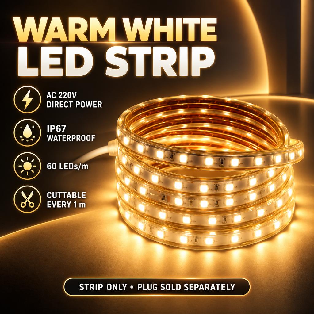 AC220V LED Strip Light IP67 Waterproof Warm White