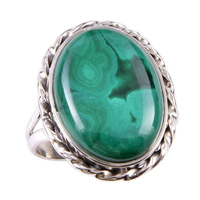 Natural Malachite Gemstone 925 Solid Sterling Silver Jewelry Ring Size 7.5 E5z79