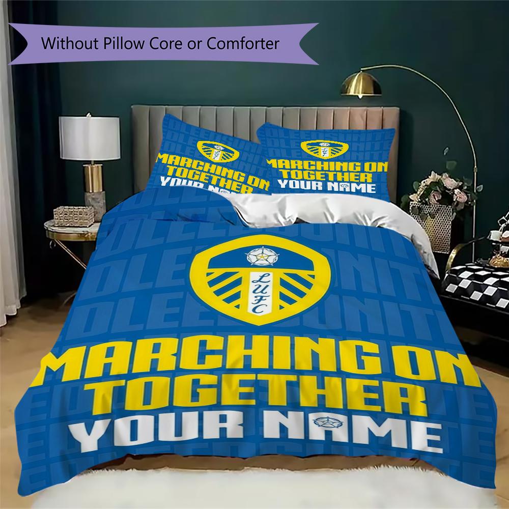 Gepersonaliseerd Naam Leeds United Beddengoed, Dekbedset Dekbedovertrek Kussensloop Huis Verjaardagscadeau(1 dekbedovertrek + 2 kussenslopen, zonder binnenkussen)_xia