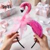 Flamingo fest pandebånd til kvinder 3D design Lyserøde fjer Blød velour Tre-dimensionelt hovedpynt Stof hårring Sommer strand festival tilbehør