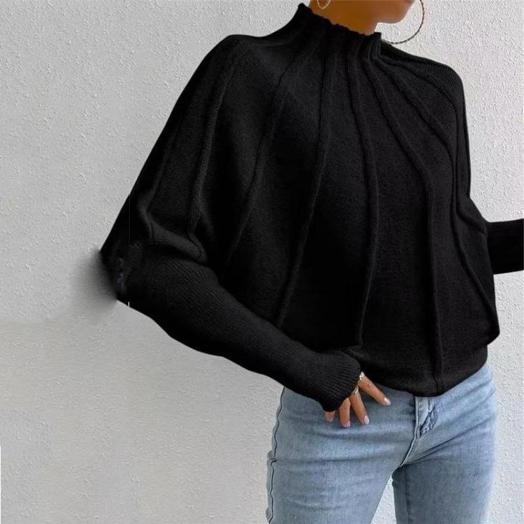 

Мода Женский Повседневный Свободный Пуловер Джемпер Однотонный Свитер с Воротником-стойкой Теплый Трикотаж Осень Зима L чёрный