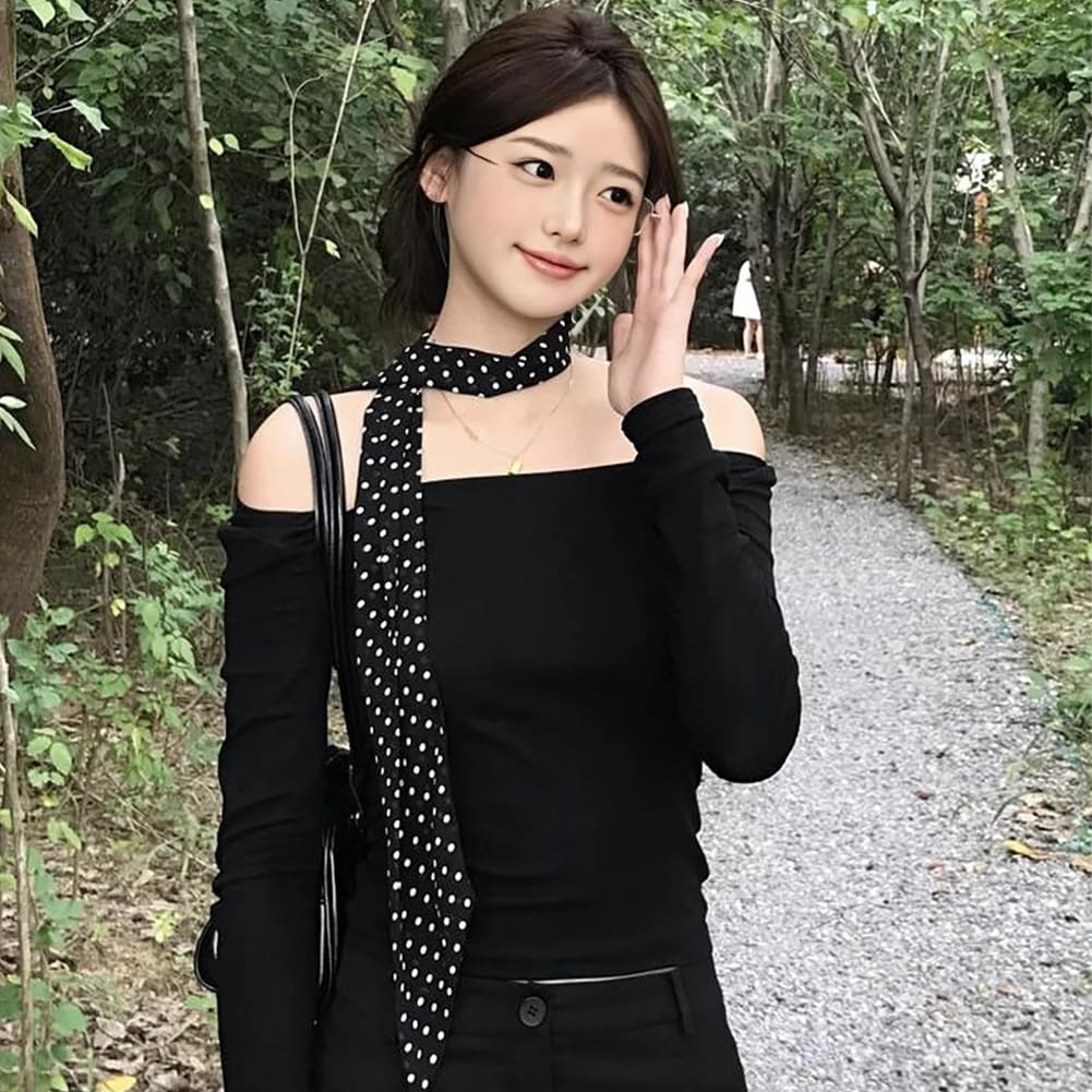 FASELE Hair Polka Dot Hair Decorative Hat Gift Scarf, Choker, Headscarf, Hairband, Long, Thin, Tie, Print, Ribbon, Multi-Purpose Accessory, Necktie,