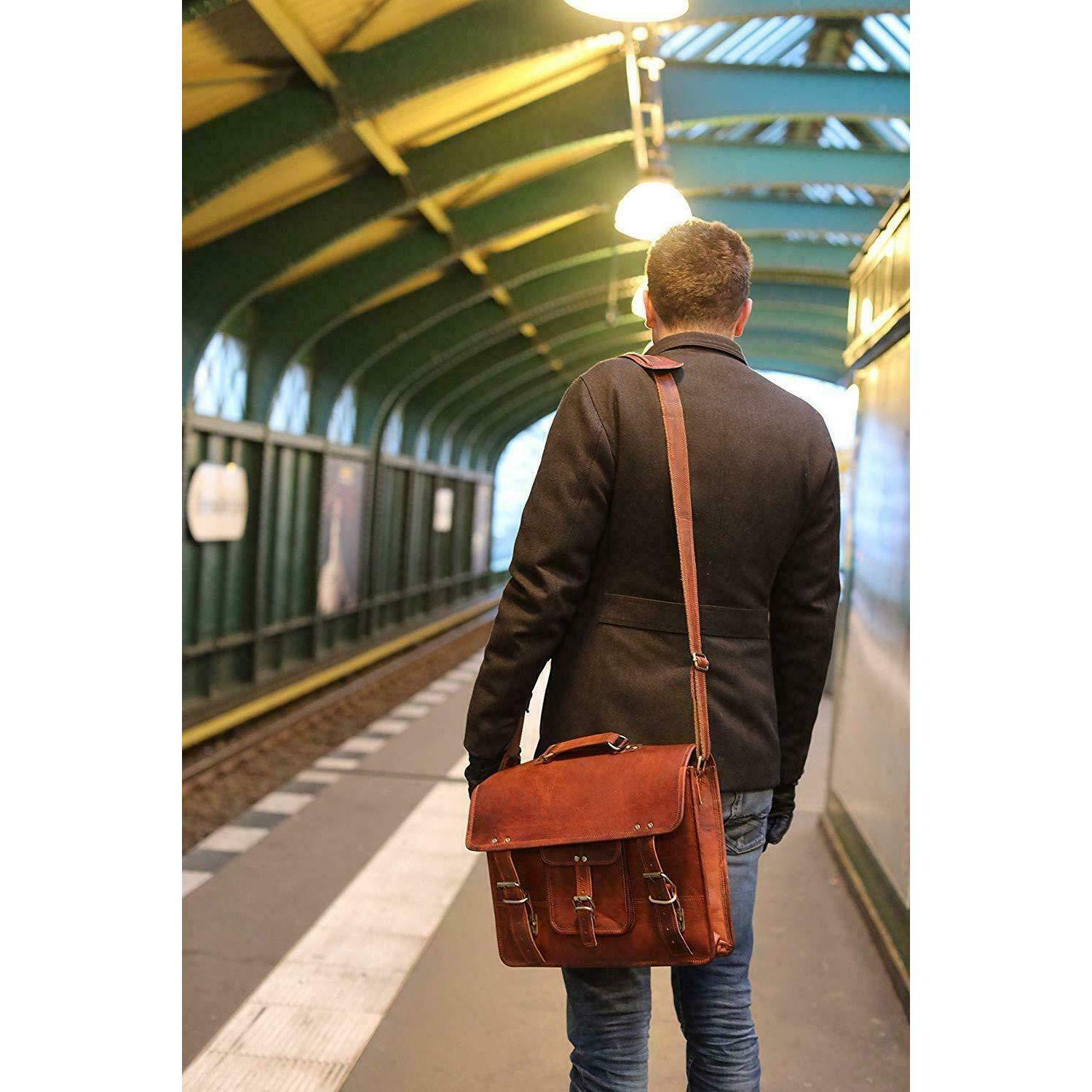 Винтажная коричневая сумка-портфель через плечо из натуральной кожи из козьей кожи 15 — фото 2