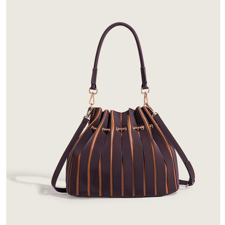 Retro Pu Water Bucket Bag With Colorblock Pouch For Daily Use