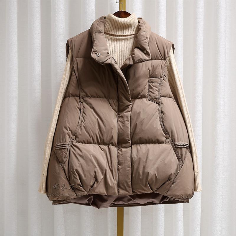 

Khaki stand-up collar, cotton clothes, vest, women s winter loose vest, short versatile vest jacket S