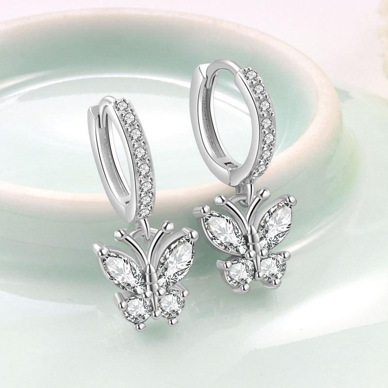 Exquisite Butterfly Zircon Earrings With Twelve Birthstones Fashionable And Simple Ear Clips Jewelry For Women