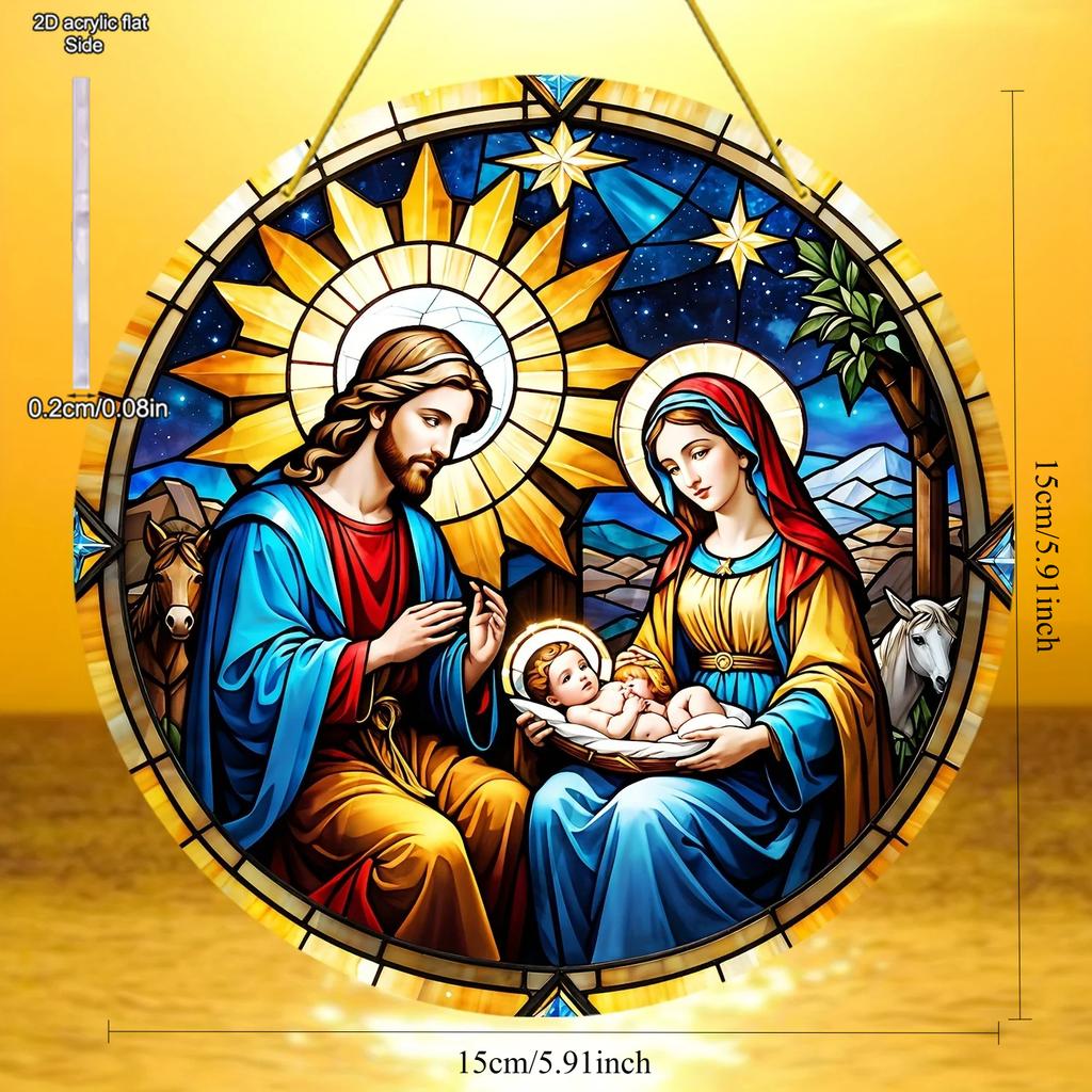 The Nativity of Jesus Scene Acrylic Sun Catcher Wall Hanging Christmas Decorative Sign & Plaque Gift for Family Friend, Novelty Home Decor