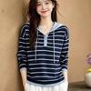 ZOSOUL Women's Striped Hooded Knit Sweater