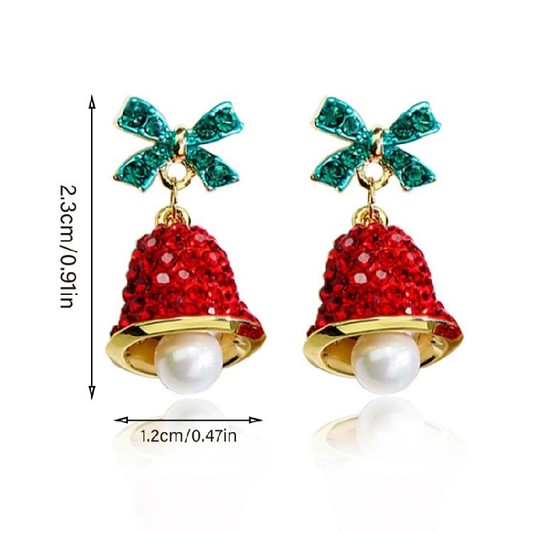 Holiday Season Dangle Earrings Christmas Bowknot Bell Shaped Ear Rings with Rhinestones and Pearls Women Ornaments