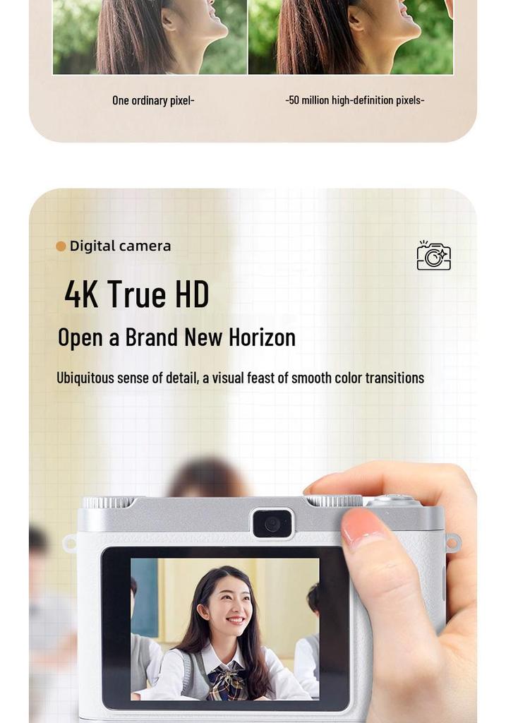 HD Dual Lens Retro Digital Camera with CCD Sensor for Travel, Campus, and Vlogging - Phone Upload Compatible