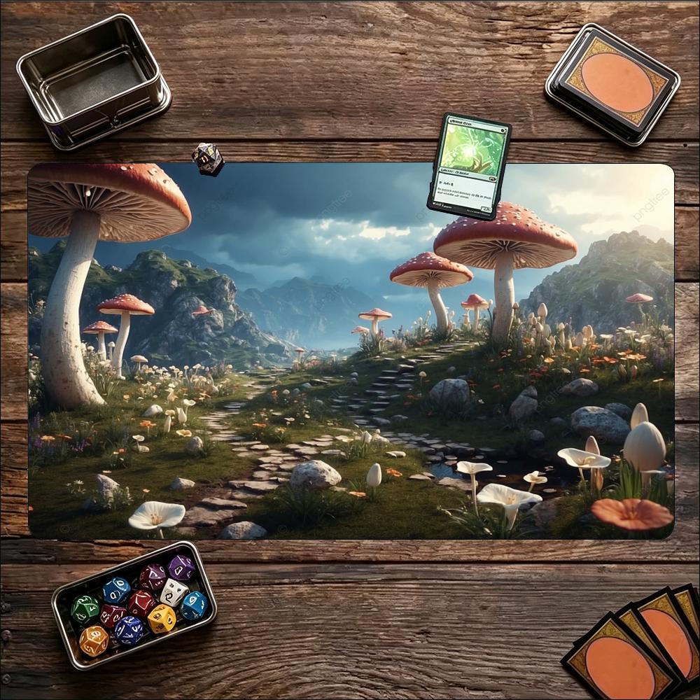 Magical Enchanted Mushroom Forest Large Game Playmat Non Slip Rubber Table Mat Stitched Edge For Card Game Laptop Gaming