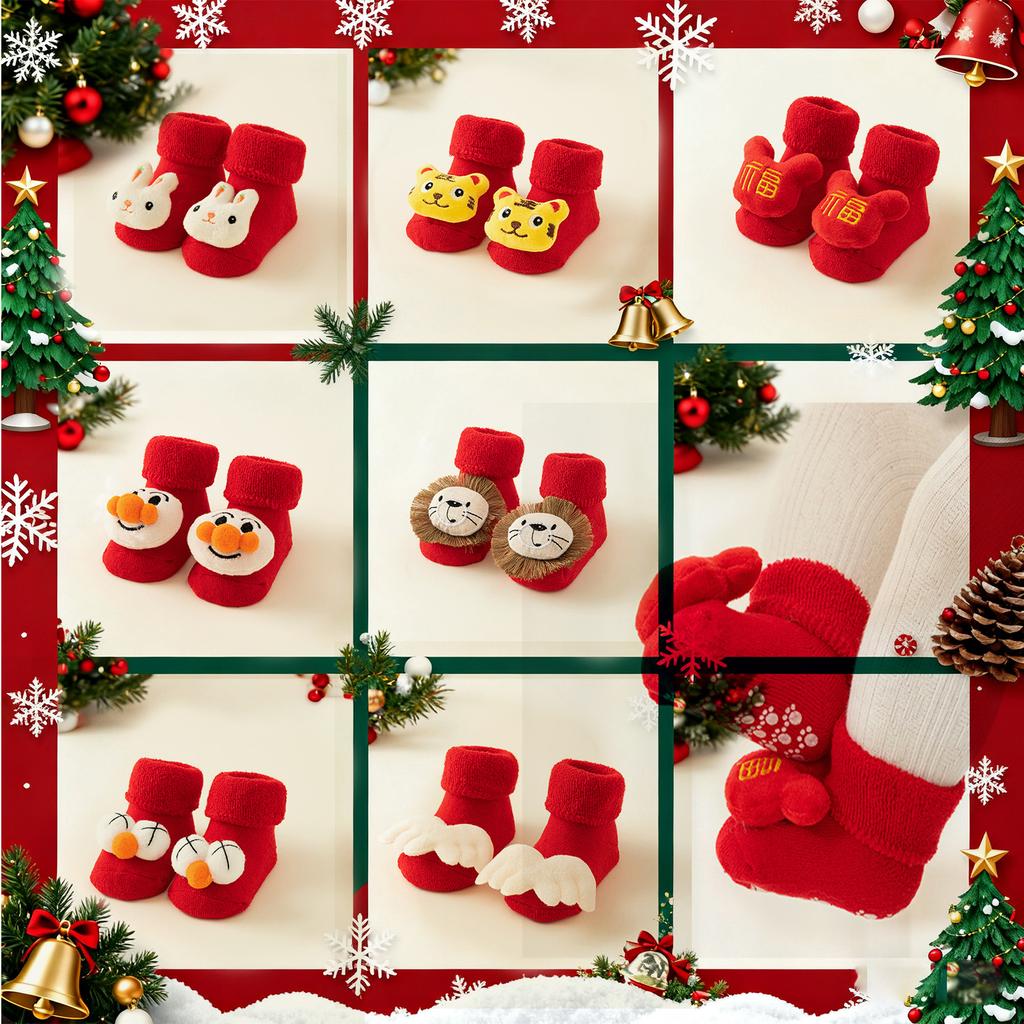 Weihnachten und Winter Baby Warme Fleece Rote Schleife - Bodensocken und Laufsocken