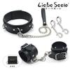 Liebe Seele SM goods collar and handcuffs black set genuine leather high quality cosplay x silver [Liebe Seele] (black hardware)