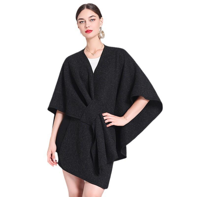 Womens Oversized Knit Shawl Cape Cardigan Warm Loose Outerwear Winter Street Style