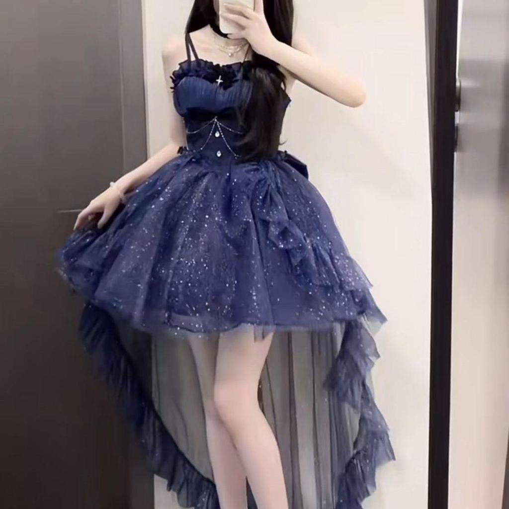 Korean Style Romantic Waist-Cinched Sparkle Dress - Short Skirt Trend